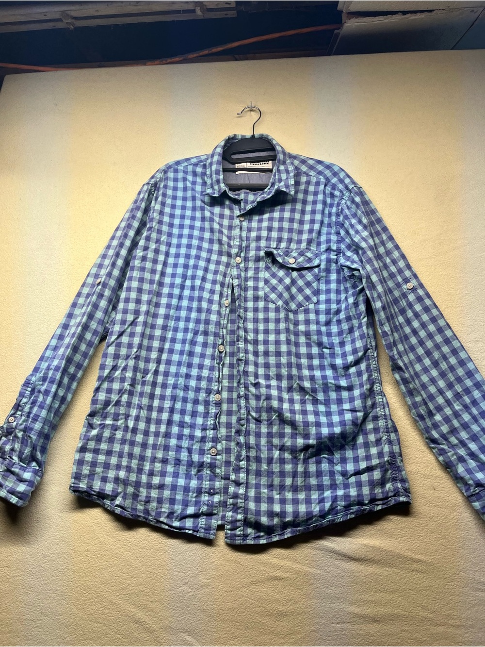urban pipeline Blue and White Check Casual Button-Down Shirt